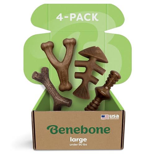 Benebone Large 4-Pack Dog Chew Toys for Aggressive Chewers, Made in USA, 90lbs and Under