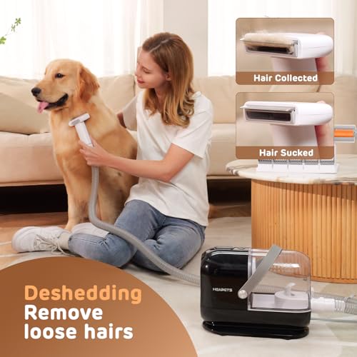 HEAPETS Dog Grooming Vacuum Kit, 3L Pet Grooming Vacuum with 7 Pet Grooming Tools, Dog Vacuum for Shedding Grooming at Home with Low Noise Electric Clipper and Brush, Black