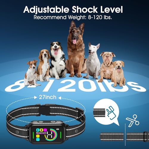 DINJOO Bark Collar, Dog Bark Collar for Large Medium Small Dogs,Smart Bark Collar,Rechargeable Anti Barking Training Collar with 8 Adjustable Sensitivity,Bark Shock Collar with Beep (Dark Black)