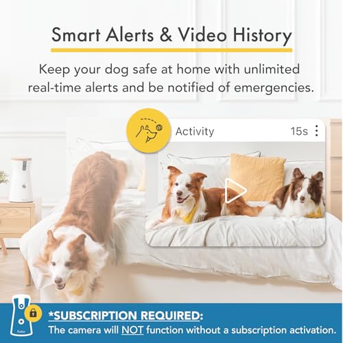 Furbo 360° Dog Camera + Dog Nanny w/Smart Alerts (Paid App Subscription Required): Home Emergency & Dog Safety Alerts | 360° Rotating Dog Tracking, Treat Toss, Night Vision, 2-Way Audio, Bark Alert