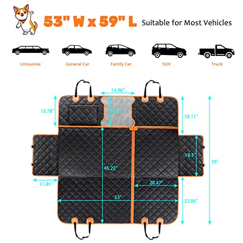 URPOWER 6 in 1 Convertible Dog Car Seat Cover for Back Seat 60/40 Split Dog Seat Cover 100% Waterproof Dog Hammock for Car Nonslip Pet Seat Cover with Mesh Window & Pocket for Cars Trucks and SUVs