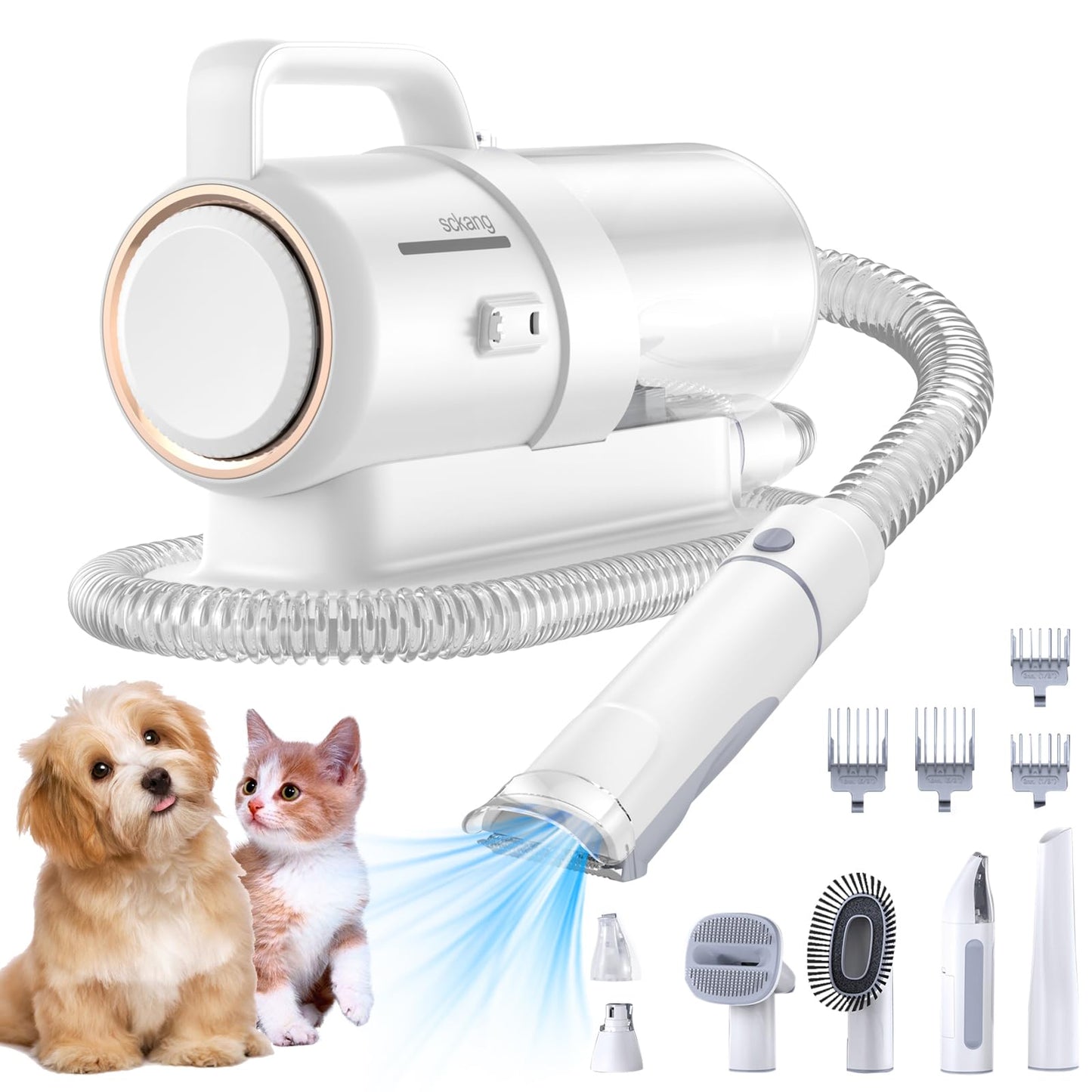 sckang Pet Clipper Grooming &Dog Grooming Vacuum Kit,Vacuum & Nail Grinder - Low Noise Tech, 99% Hair Pickup & 2.3L Dust Cup Capacity - Proven Tools for Pet Care (White&Gold)