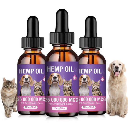 Hemp Oil for Dogs and Cats 3 Pack Relief Pet with Anxiety Stress Pain Aggressive Pets Calming Drops Help Dog Cat Calm Sleep Relaxing Aid Treats Seizure Joint Hip Inflammation Rich in Omega 3 6 9