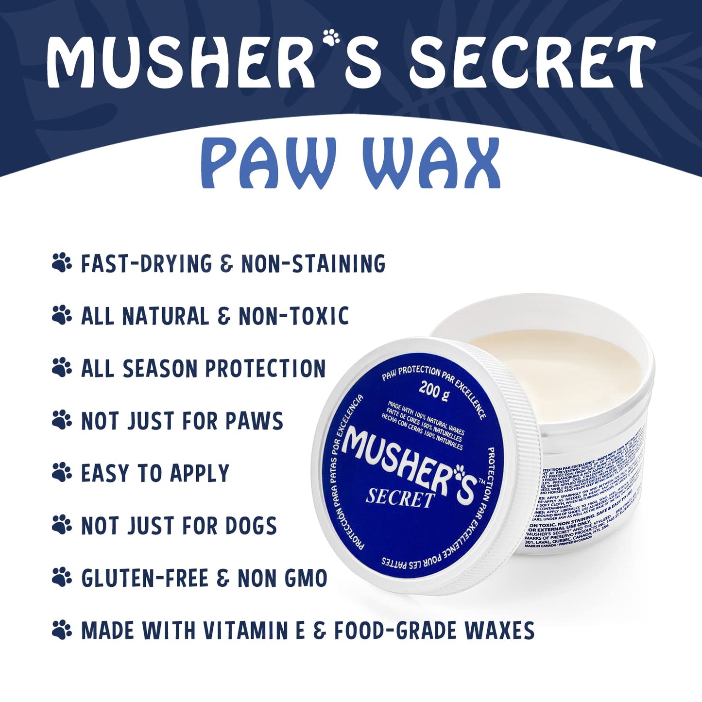 Musher's Secret Dog Paw Wax 200 g (7oz) - Moisturizing Dog Paw Balm that Creates an Invisible Barrier That Protects and Heals Dry Cracked Paws - All-Natural with Vitamin E and Food-Grade Ingredients