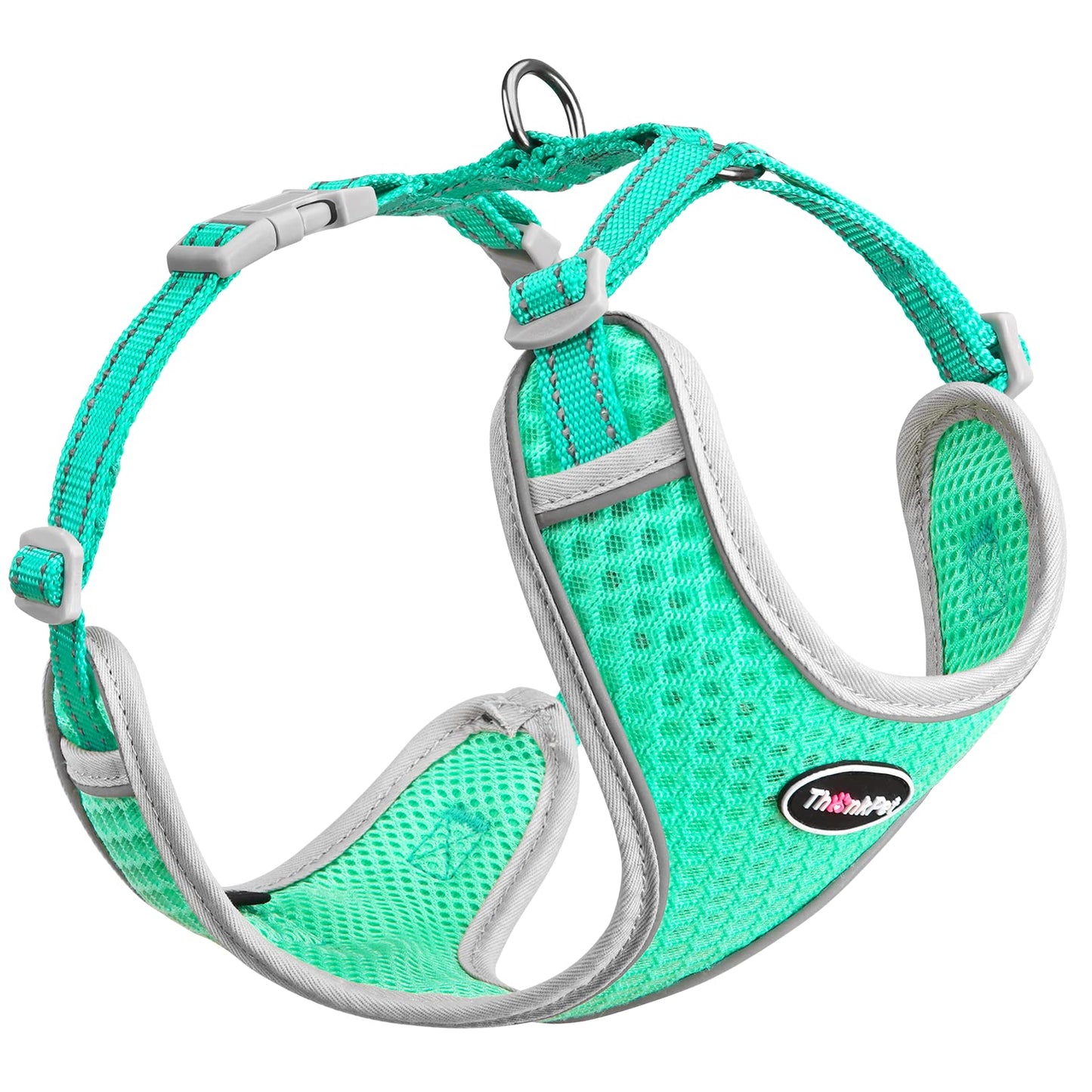 ThinkPet Reflective Breathable Soft Air Mesh No Pull Puppy Choke Free Over Head Vest Harness for Puppy Small Medium Dogs and Cats Teal Medium