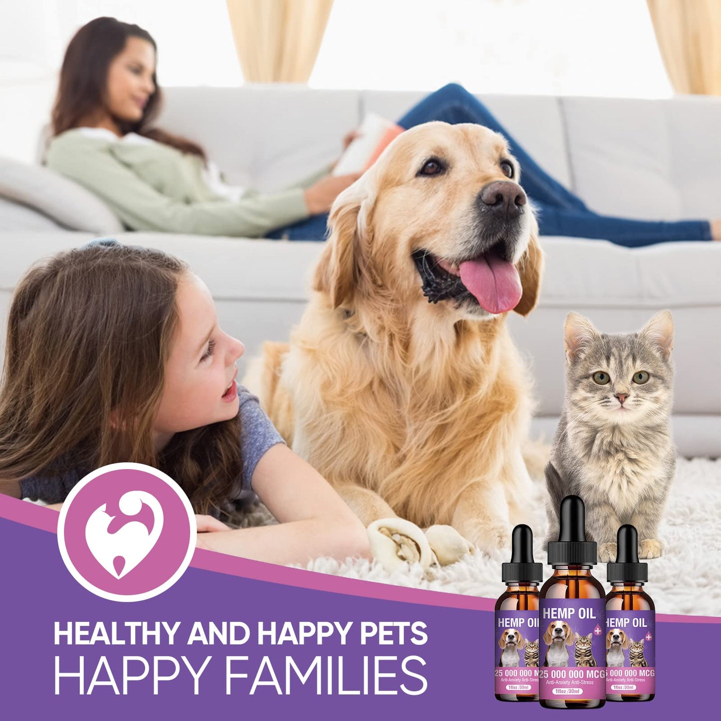 Hemp Oil for Dogs and Cats 3 Pack Relief Pet with Anxiety Stress Pain Aggressive Pets Calming Drops Help Dog Cat Calm Sleep Relaxing Aid Treats Seizure Joint Hip Inflammation Rich in Omega 3 6 9