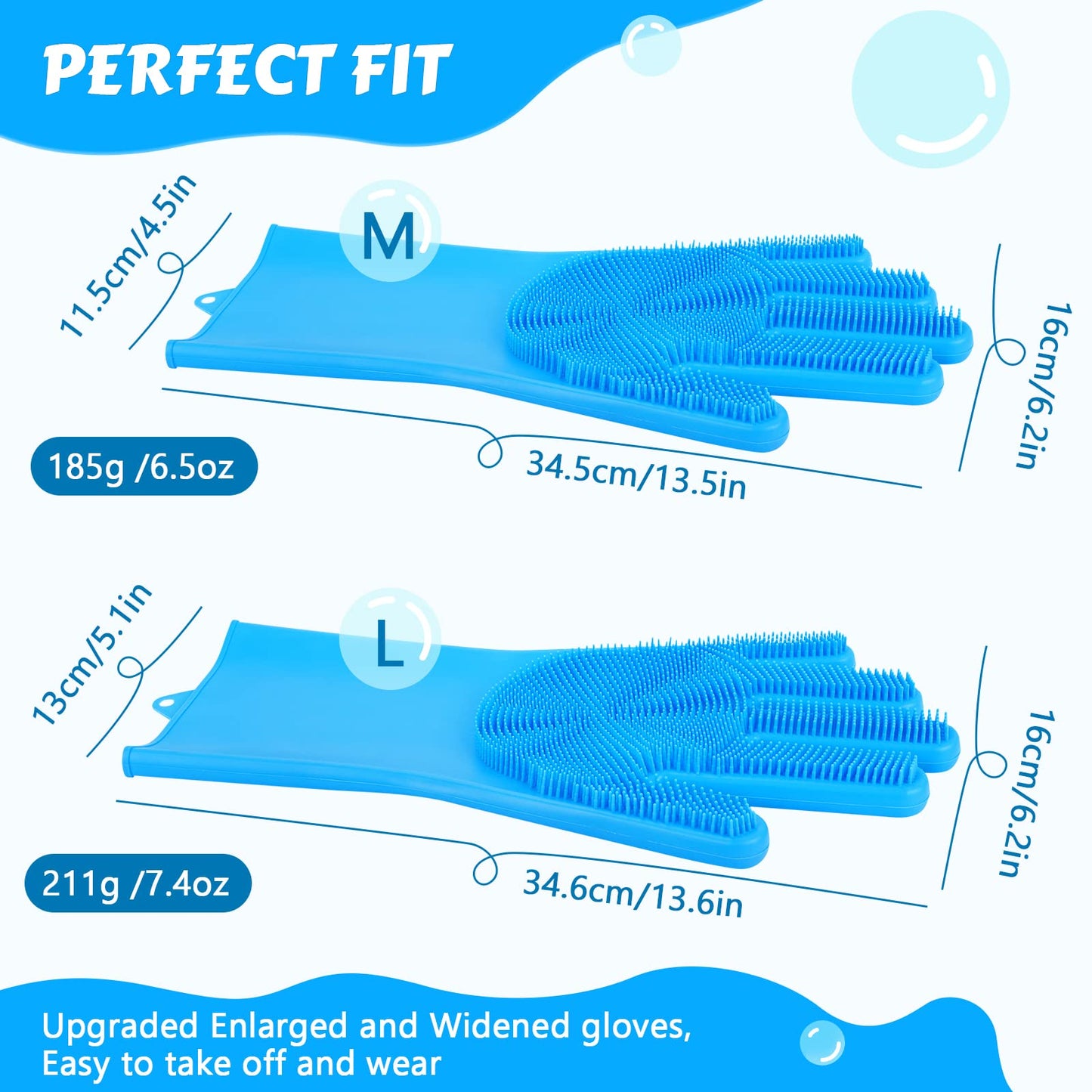 Pecute Pet Grooming Gloves, Heat Resistant Cat Bathing Gloves with High-Density Teeth, Silicone Dog Bathing Gloves with Enhanced Five Finger Design, Bathing and Massaging for Dogs and Cats Blue