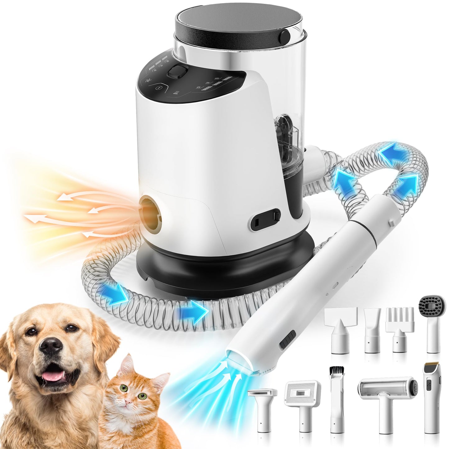 Dog Grooming Vacuum & Pet Hair Dryer & Dog Grooming Kit Suction 99% Pet Hair, 3L Large Capacity Dog Vacuum with 9 Tools, Quiet, Adjustable Airflow and Temperature