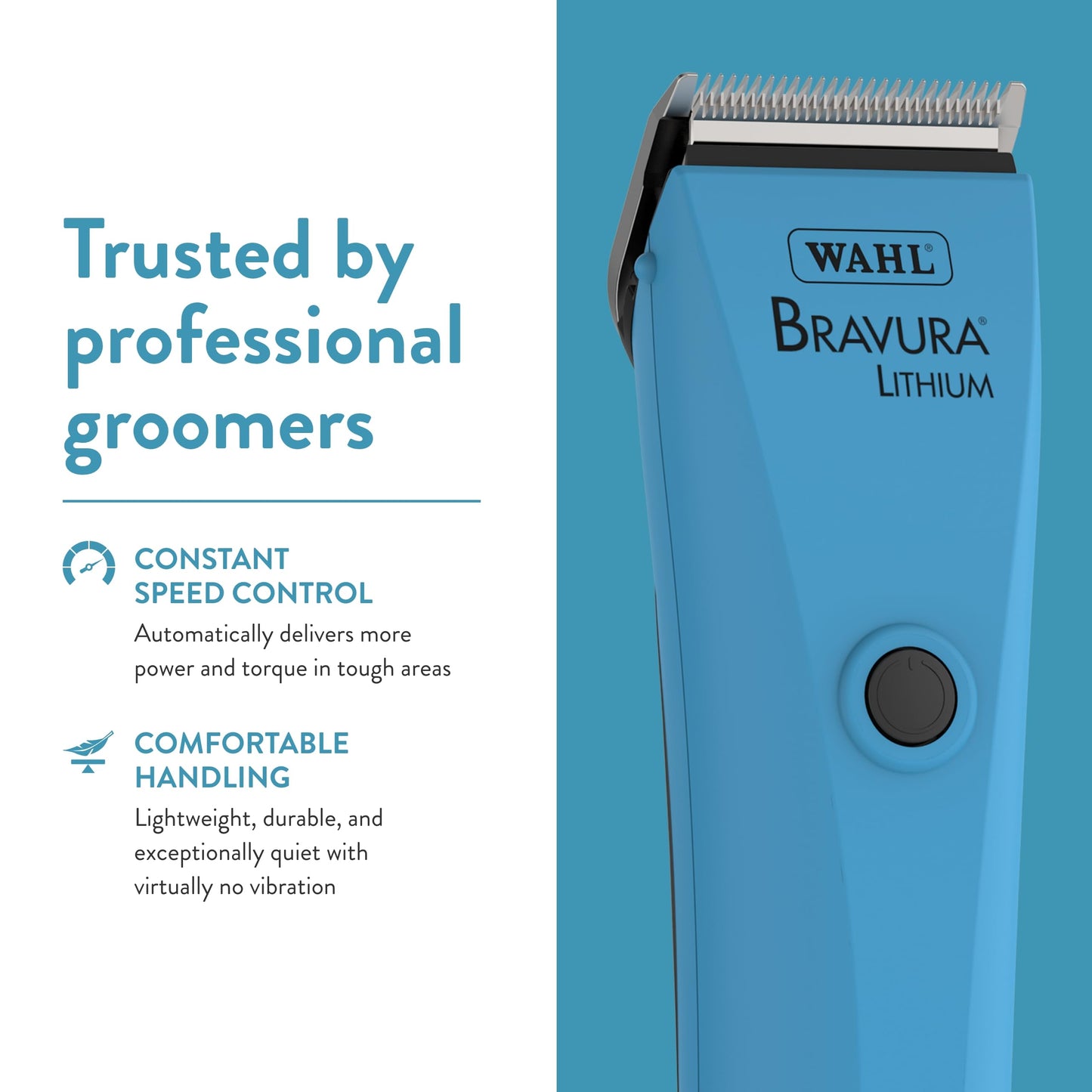 WAHL Professional Animal Bravura Lithium Ion Clipper - Pet, Dog, Cat, and Horse Corded/Cordless Clipper Kit - Turquoise