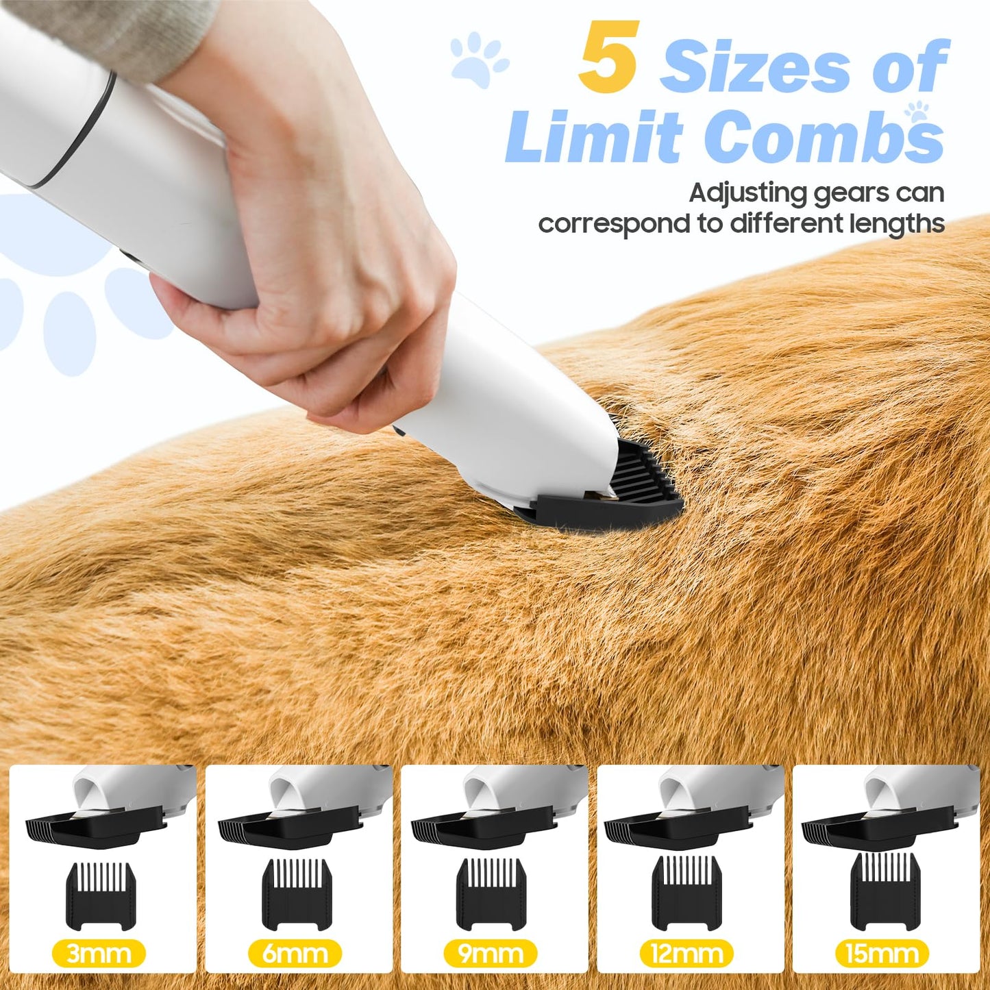 Dog Grooming Vacuum & Pet Hair Dryer & Dog Grooming Kit Suction 99% Pet Hair, 3L Large Capacity Dog Vacuum with 9 Tools, Quiet, Adjustable Airflow and Temperature