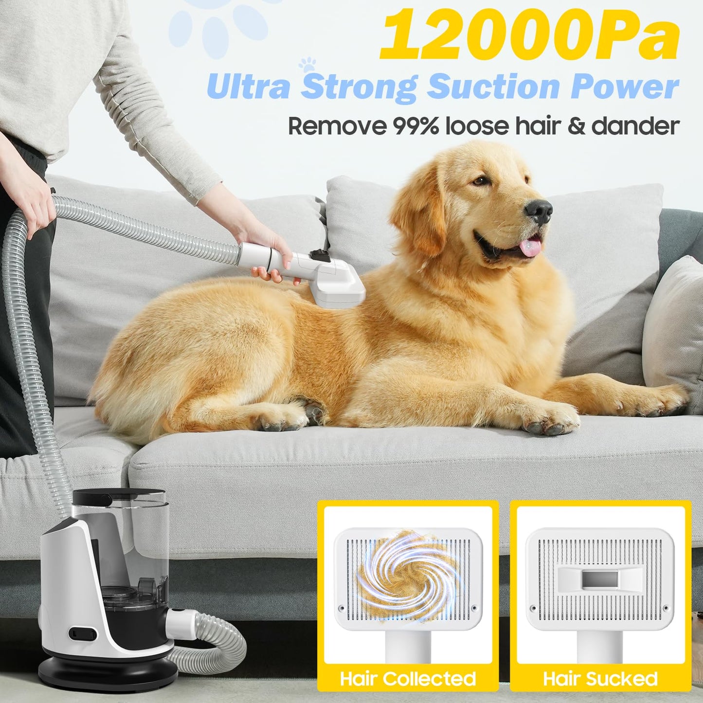 Dog Grooming Vacuum & Pet Hair Dryer & Dog Grooming Kit Suction 99% Pet Hair, 3L Large Capacity Dog Vacuum with 9 Tools, Quiet, Adjustable Airflow and Temperature