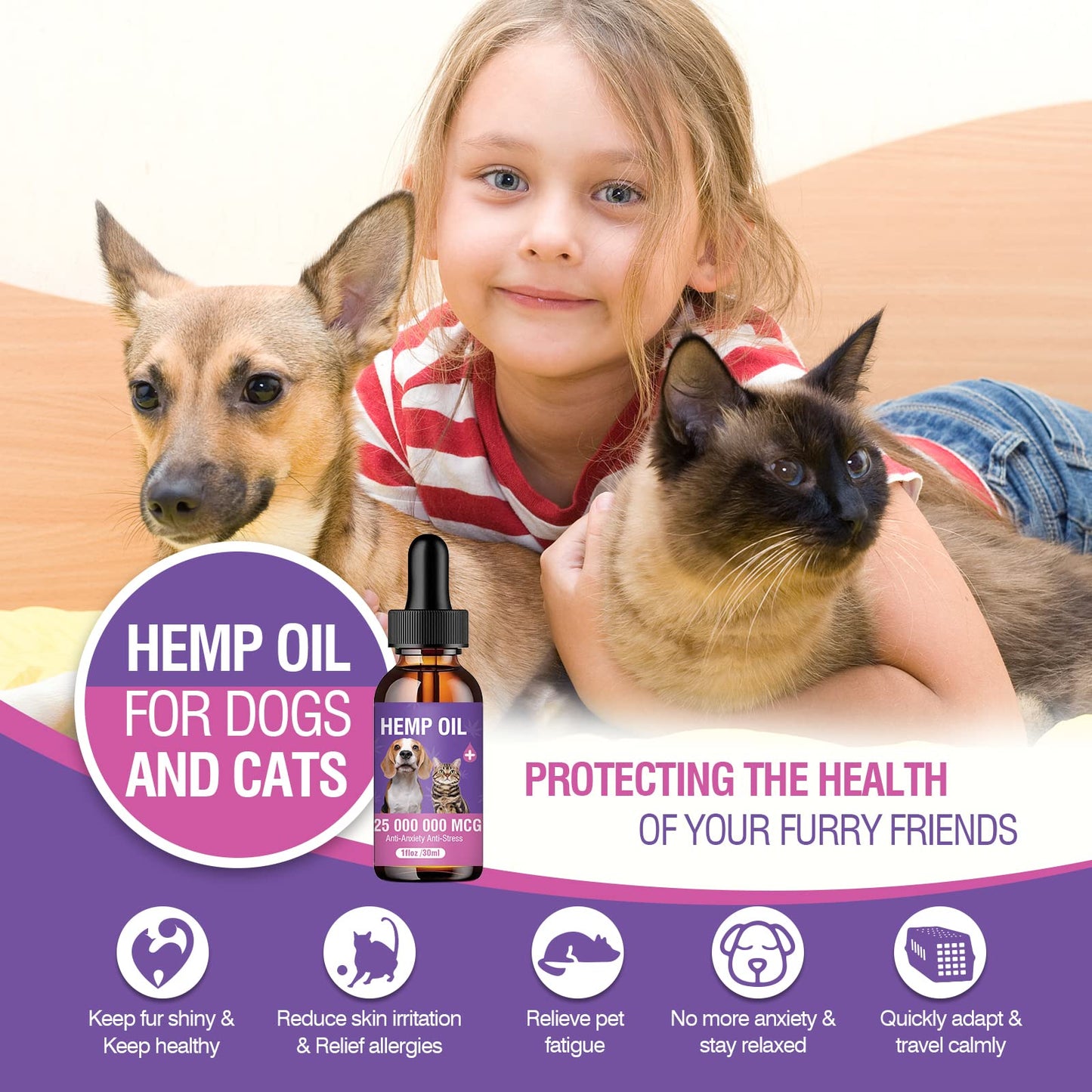 Hemp Oil for Dogs and Cats 3 Pack Relief Pet with Anxiety Stress Pain Aggressive Pets Calming Drops Help Dog Cat Calm Sleep Relaxing Aid Treats Seizure Joint Hip Inflammation Rich in Omega 3 6 9